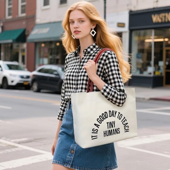 Teacher Tote Bag Canvas Large Capacity Everyday Work Travel Gift - Picture 3 of 7